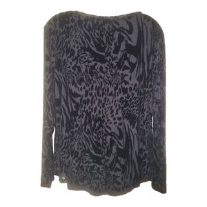 Simply Vera Wang Women's XL Black Animal Pattern Velvet Burnout LG Sleeve Blouse